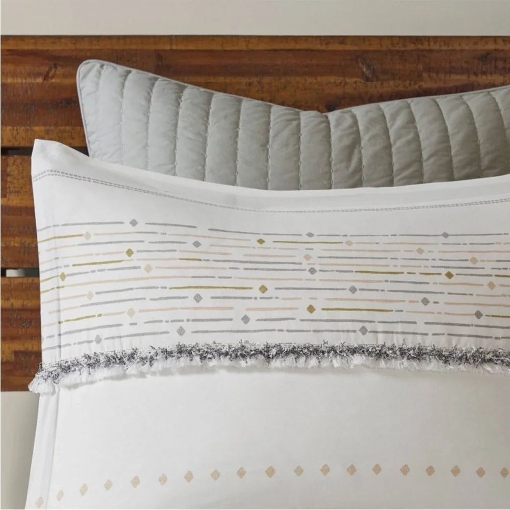 INK + IVY NWT new cotton printed duvet cover set -gray/ivory -full/queen